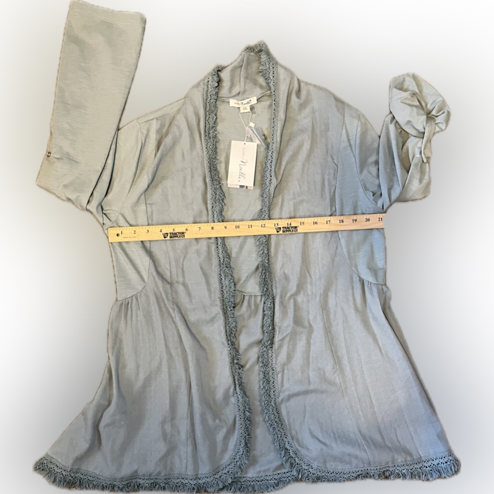 Simply Noelle Ruffled Open Cardigan in Caribbean Green Cove size L/XL - Picture 9 of 13